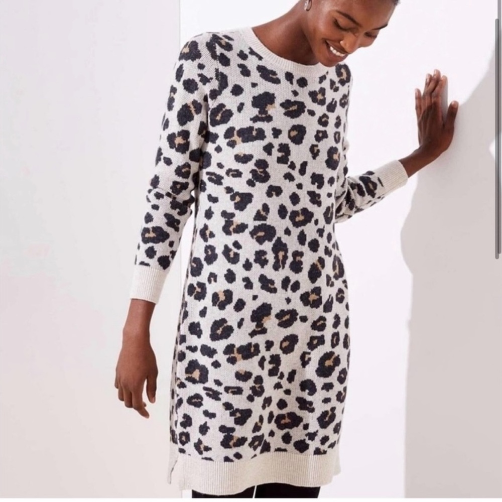 NWT Loft Women’s Leopard Print Sweater Dress - Petite Medium